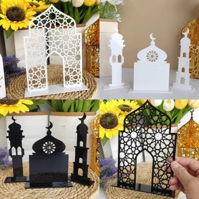 1 مجموعة رمضان الاكريليك زخرفة الجوف خارج القمر ستار القلعة برج الطاولة الديكور الدائمة لوحة لوازم الحفلات الإسلامية الإسلامية